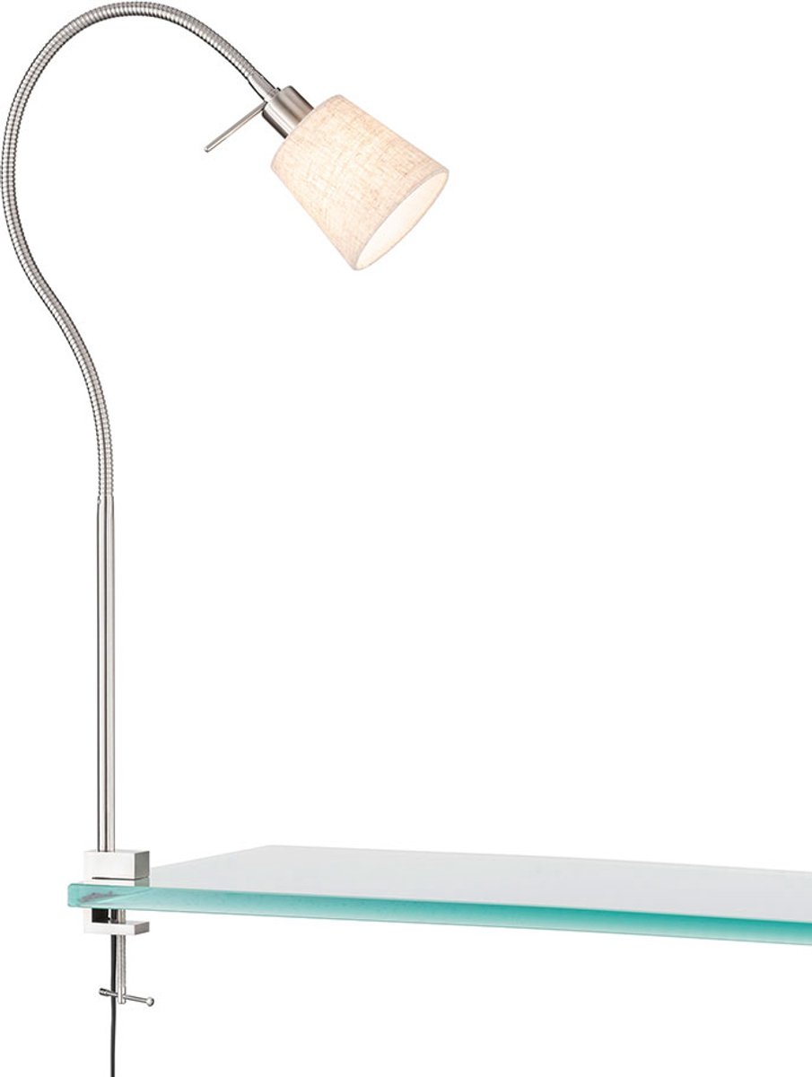 Flexo klemlamp klemlamp nikkel zandkleurig tafellamp klem retro, textiel metaal, E14 fitting, LxBxH 45x11x60 cm
