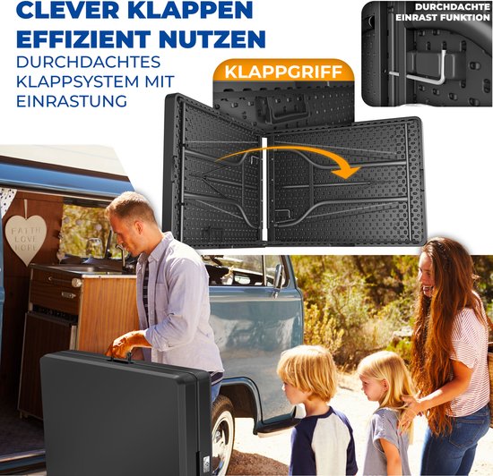 KESSER® Inklapbare Tafel 220x68x74cm Vouwtafel - Campingtafel Kunststof - Klaptafel Geschikt voor 8 Personen voor Tuin, Terras en Balkon inclusief Draaggreep - Antraciet van KESSER — afbeelding 3