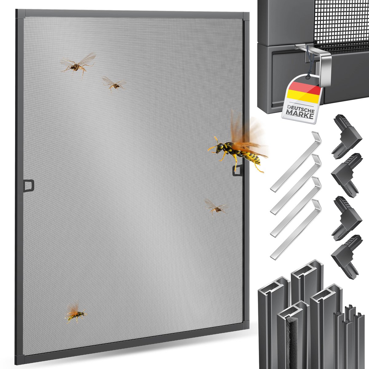KESSER® Raamhorren voor ramen met aluminium kozijnen Vliegenhorren Vliegenbescherming Insectenwering