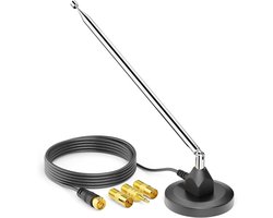 deleyCON DAB+ UKW/FM Radio‑antenne voor Stereo‑installatie Incl. Adapter - Digitale Antenne met Magneetvoet, 3,0 m Kabel voor 75 ohm - voor DAB/FM‑radiotuner, Stereoversterker, AV‑receiver, Hifi
