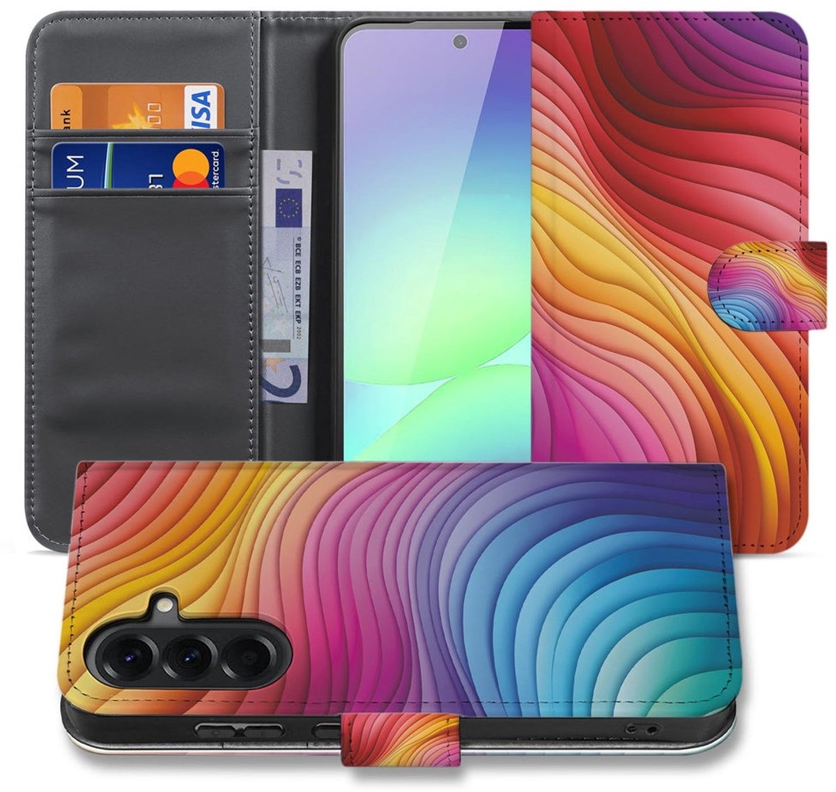 Book Case Regenboog Voor Samsung Galaxy A37 met Pasjeshouder