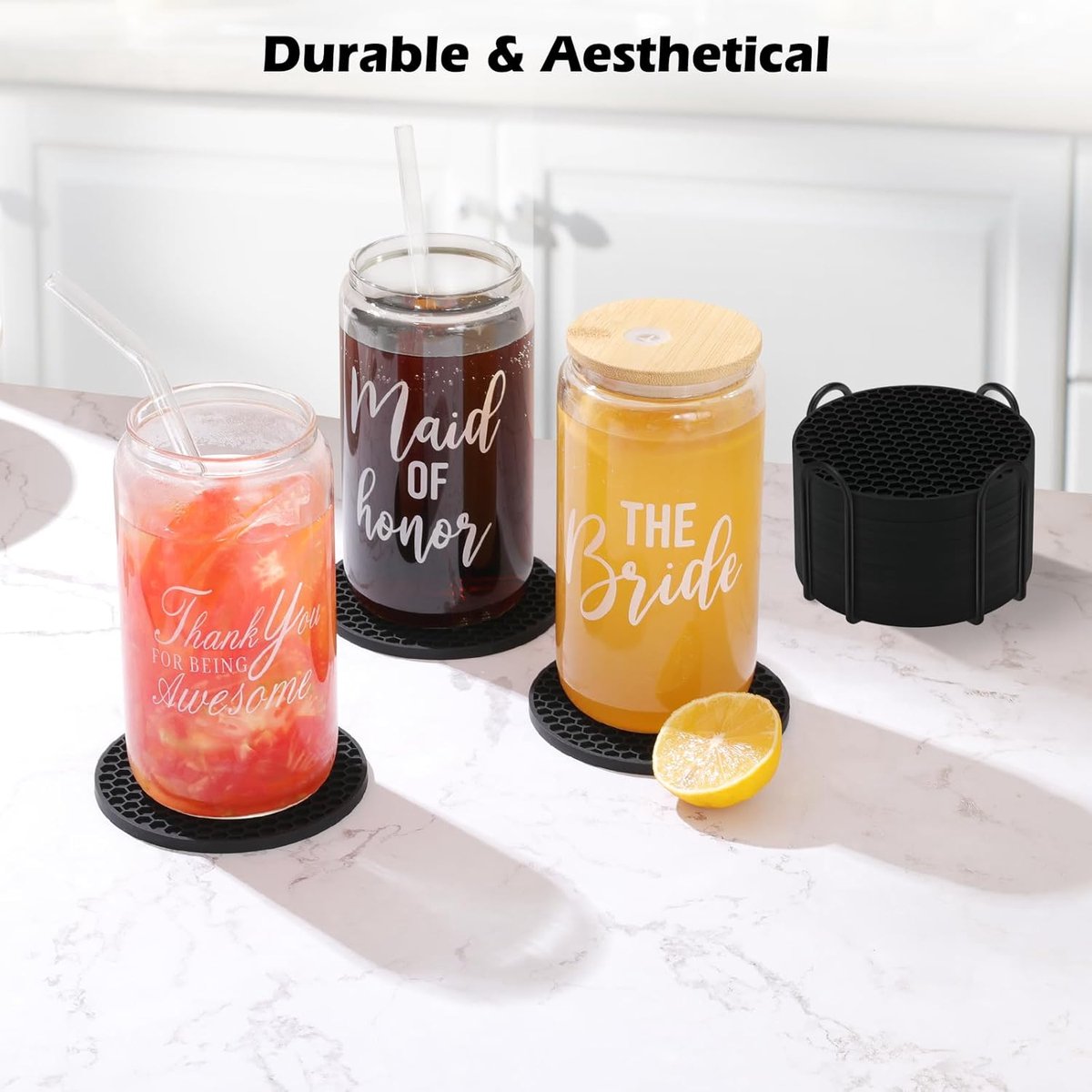 Onderzetters Set - Bekerhouders - Drankjes Beschermen - Antislip Siliconen - 10.2cm Rond - Zwart