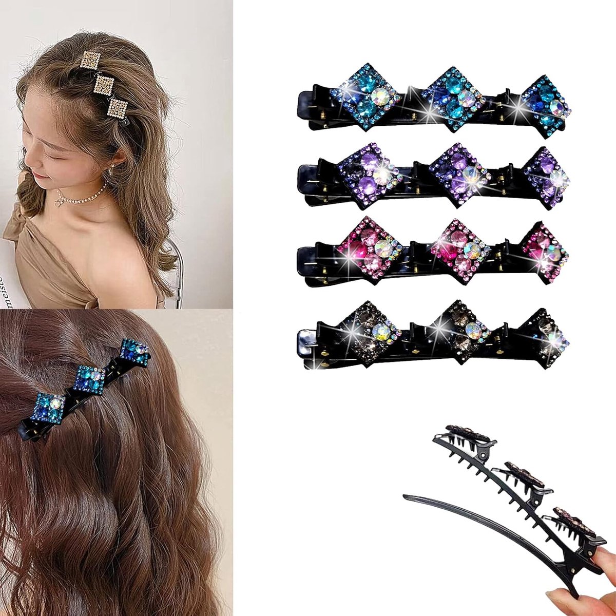 Haarspelden Set - Bloem Clips - Dagelijks Gebruik - Met Kristaldecoratie - 4 Stuks - Multicolor