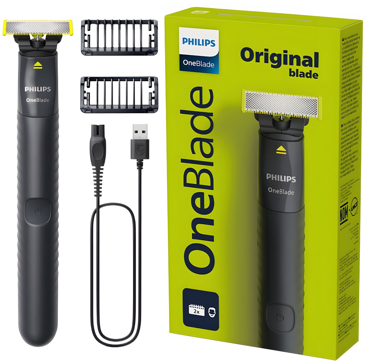 Philips OneBlade QP1424/10 Trimmer en Scheerapparaat - Wet & Dry - 2 Opzetkammen