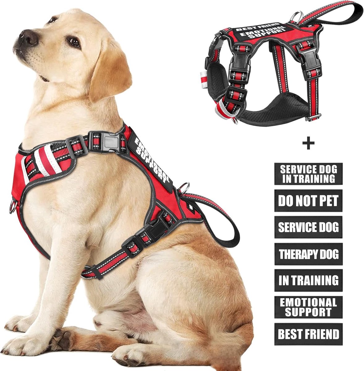 Honden Service Vest - Harnas Hond - Training Hond - Verstelbaar Handvat - Maat L - Rood