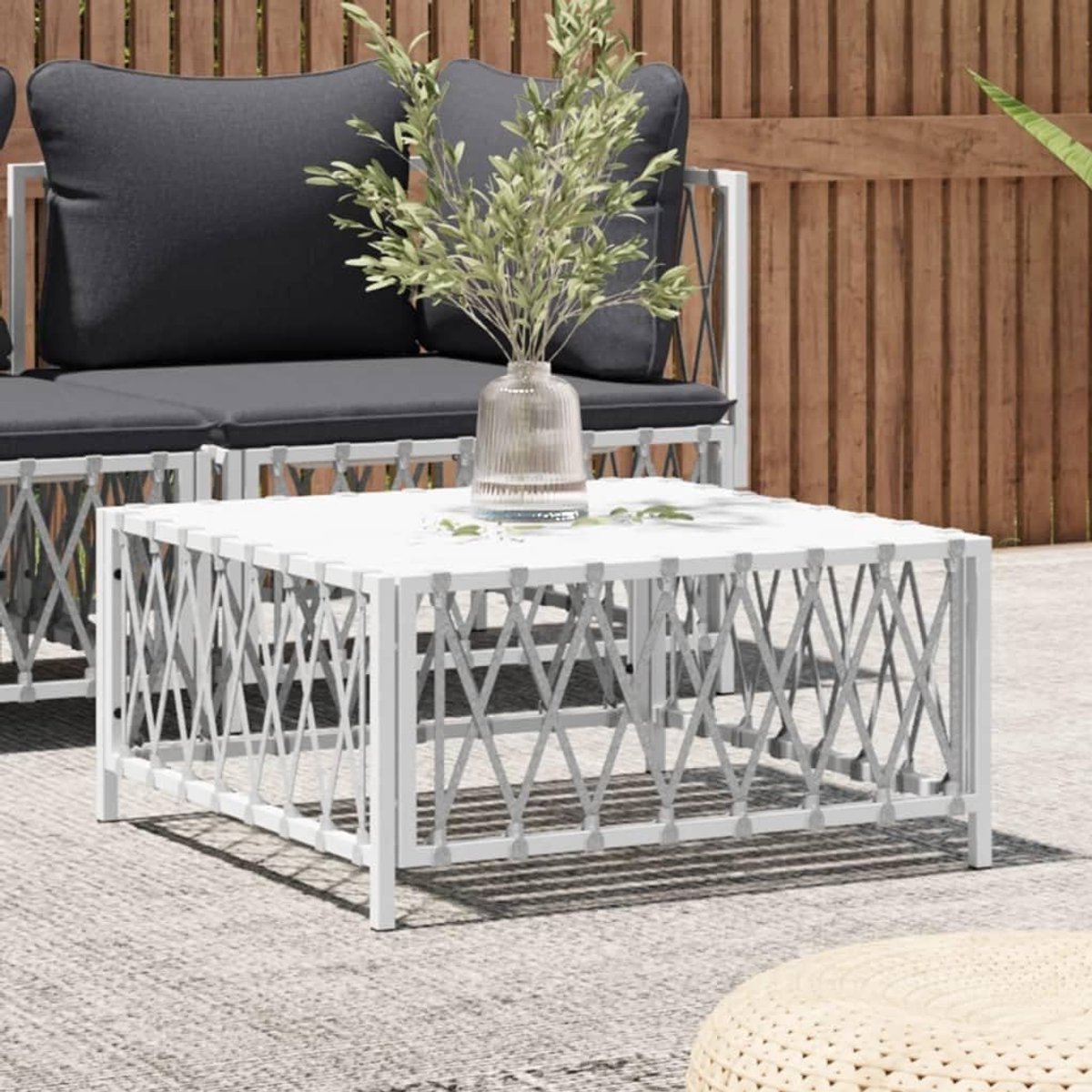 Tuintafel - Bijzettafel buiten - Ontspannen in de tuin - Modulair ontwerp - 70x70x34 cm - Wit