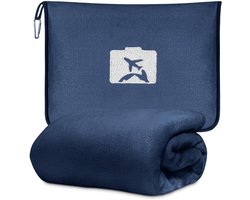 Reisendekken Kussen - 2-in-1 Dekentje - Reizen en slapen - Lichtgewicht en compact - 152 x 127 cm - Donkerblauw