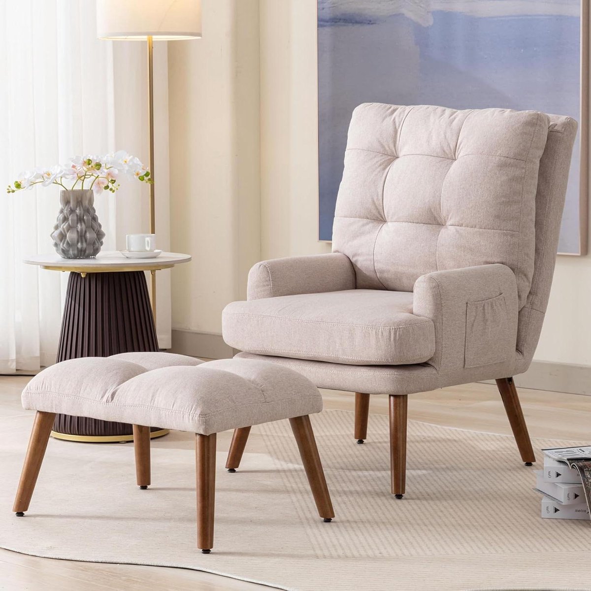 Comfortabele relaxstoel - Oorfauteuil met kruk - Ontspannen in huis - 10-traps verstelbare rug