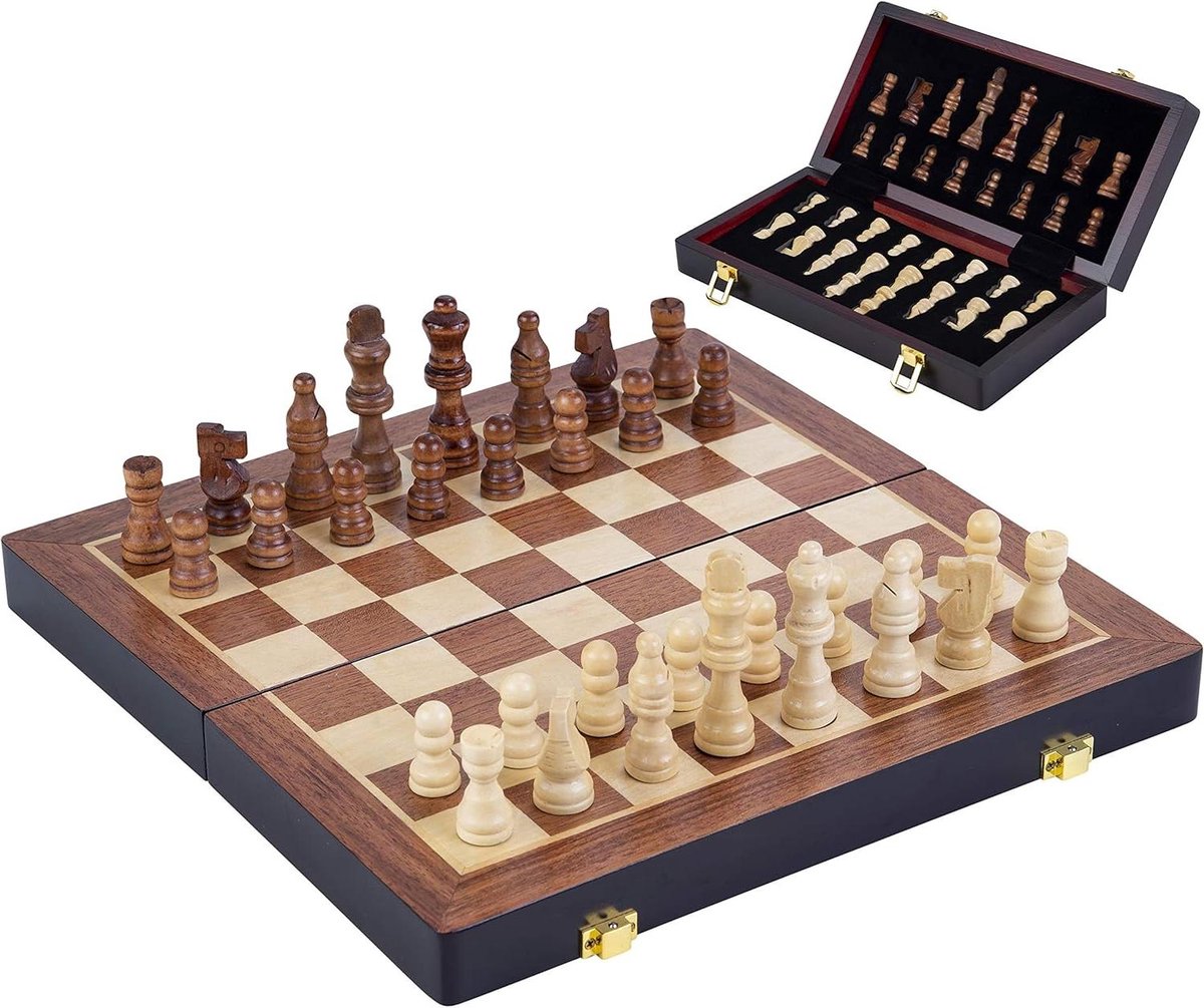 Luxe Schaakset - Schaakbord Hout - Gezinsactiviteiten - Massief Essenhout - 455 cm - Bruin