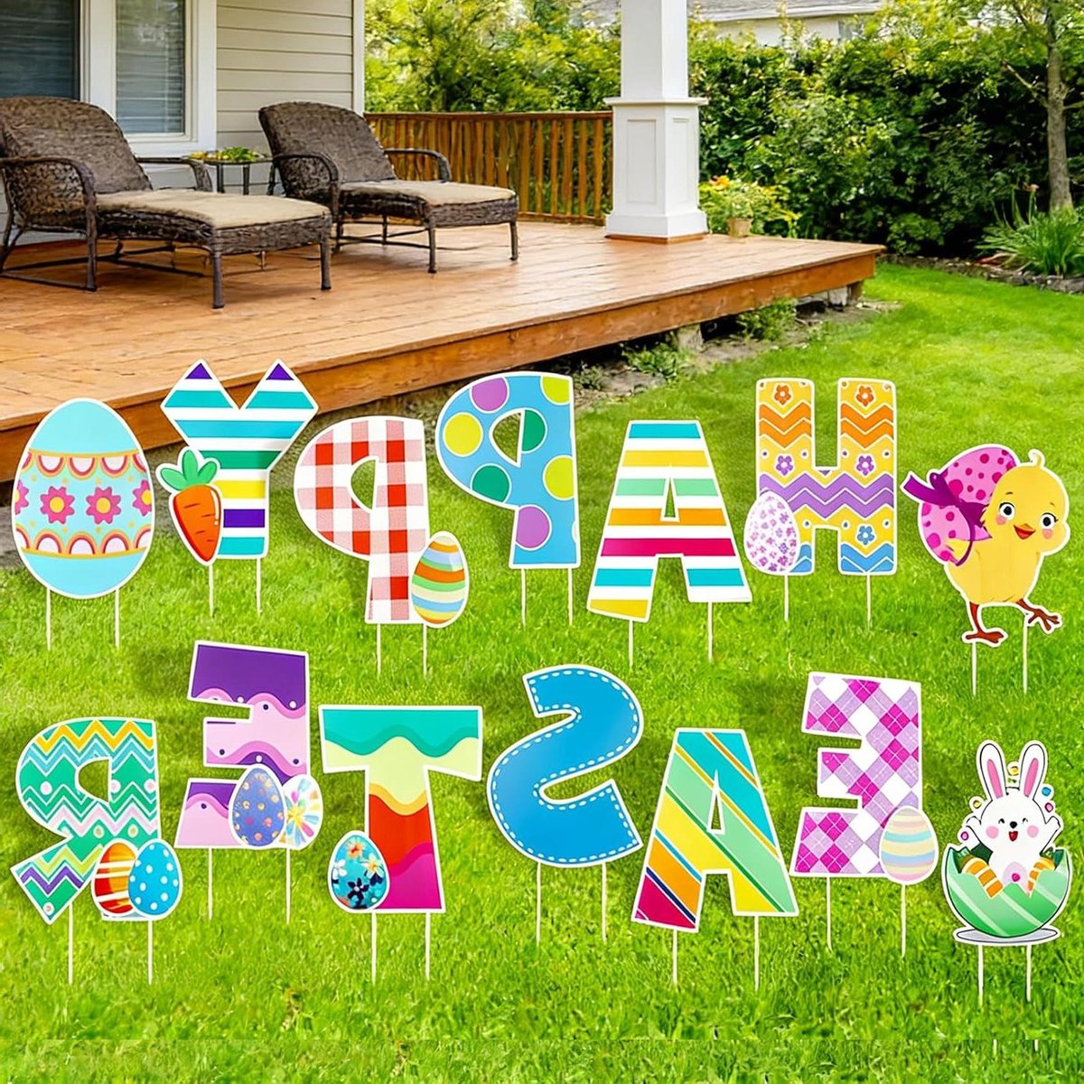 Paastuin Decoratie Set - Paas Buiten Decoratie - Tuin Aankleden - 14 Delige Set - 348 x 305 cm - Meerkleurig