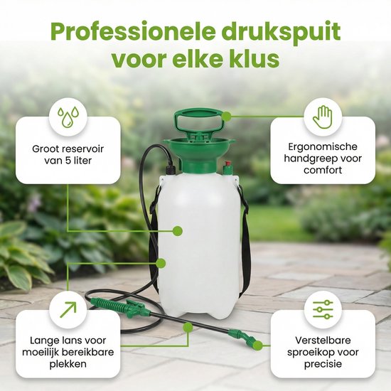 1 x BSI - Drukspuit - Wit/Groen - 5 L - Drukspuit 5 L - Tuinonderhoud - Reiniging - Tuinmeubelen - Terras van Merkloos	 — afbeelding 4