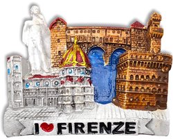 3D Magneet Florence - Stad van de kunst souvenir - Koelkast decoratie - Iconische monumenten - 7x55 cm - Meerkleurig