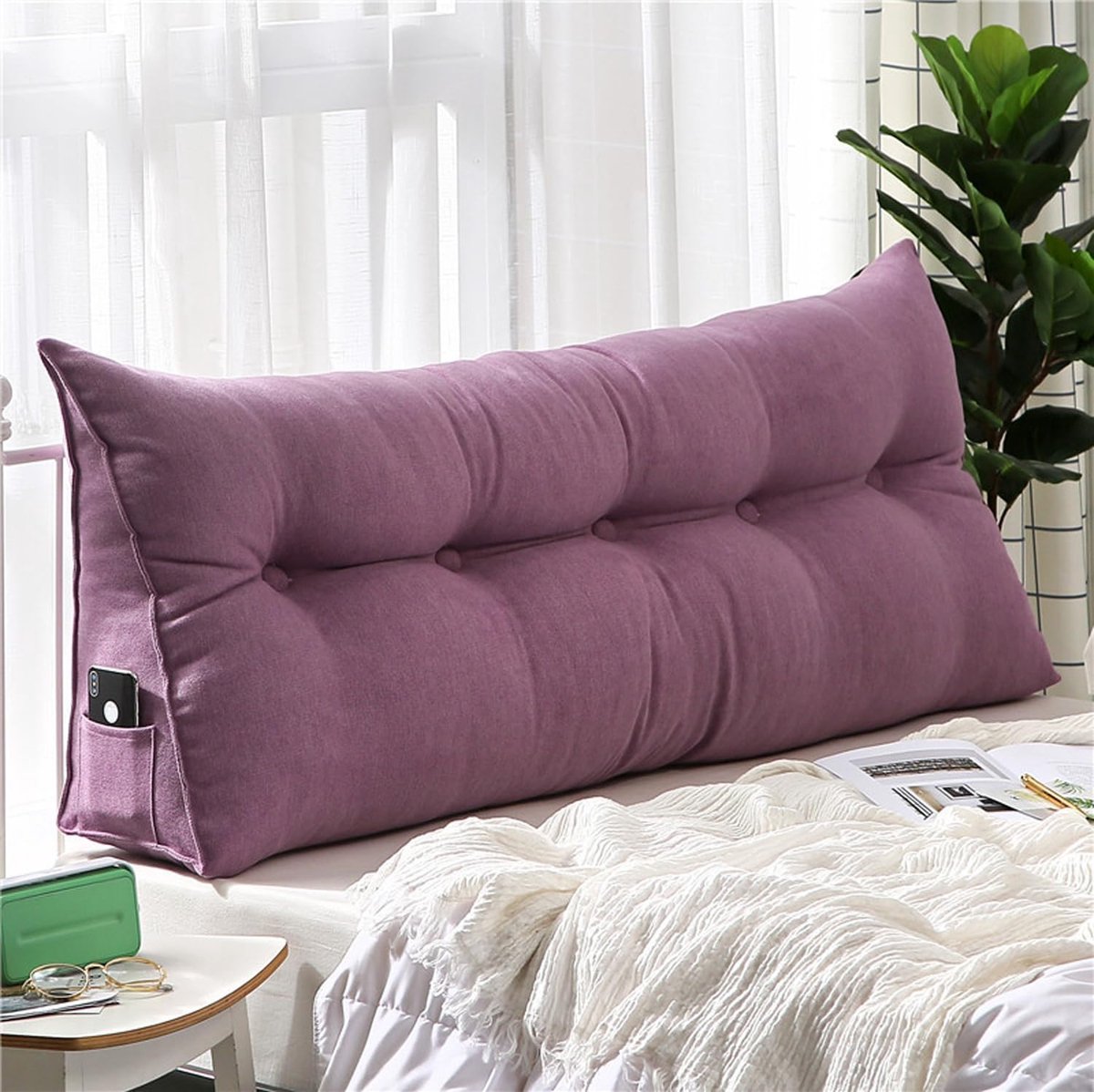 Leeskussen Zacht - Wigkussen Bed - Ontspannen Lezen - Met Zijvakken - 80x50x20cm - Paars