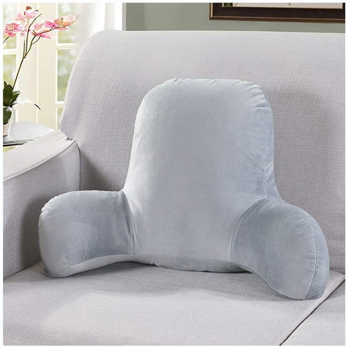 Leeskussen - Rugleuning Loungekussen - Comfortabel Lezen Zitten - Pluche Traagschuim Vulling - 58x40x25 cm - Grijs