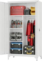 SONGMICS - Archiefkast - Metalen Kast met Kledingroede - 2 Deuren - 5 Vakken - Afsluitbaar