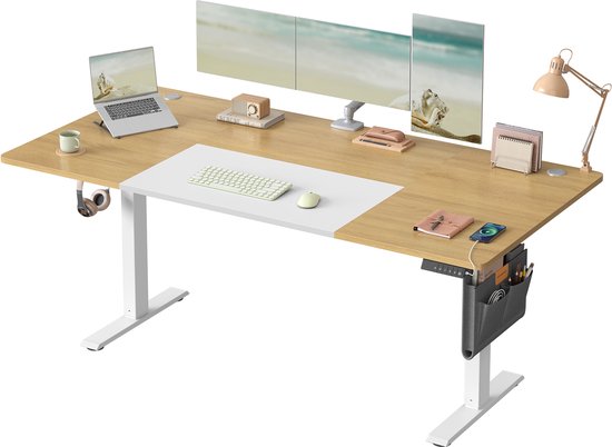 SONGMICS - Zit Sta Bureau - Elektrisch - Traploos in Hoogte Verstelbaar - Met Memoryfunctie en USB-C
