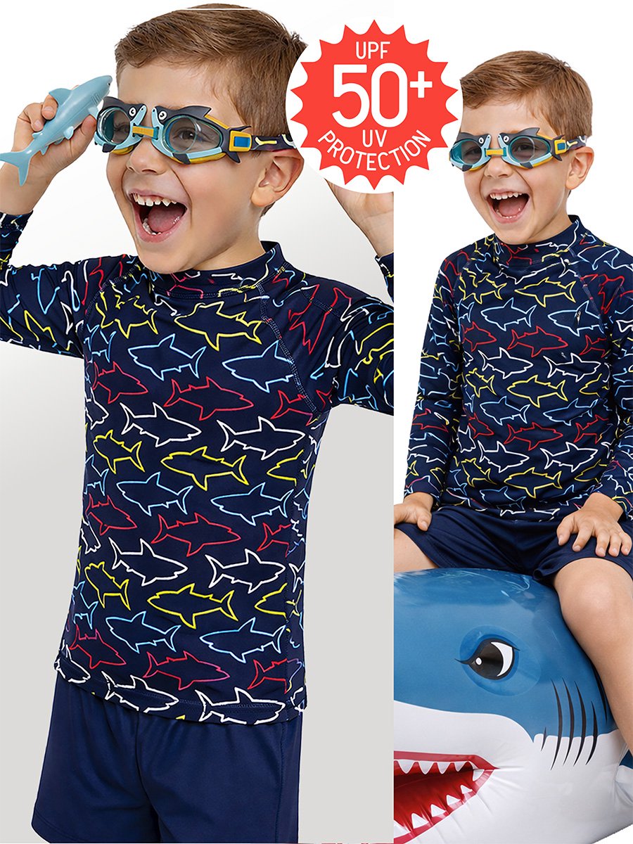 Denokids CFF-26Y1-115 Donkerblauwe Jongens Sunsafe UV-Shirt met Haaienprint 92