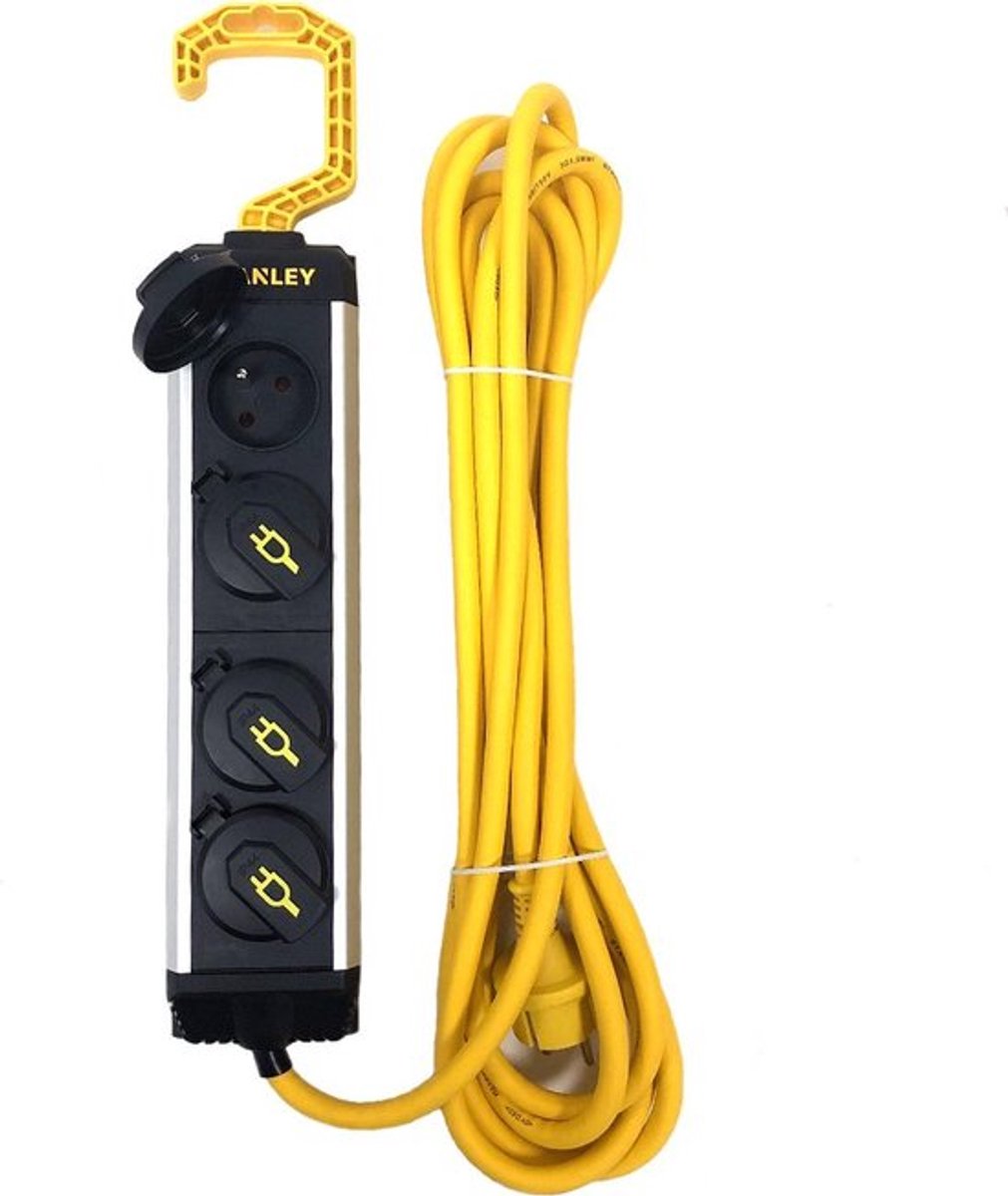 Stanley Stekkerdoos Hook 4-voudig 5 Meter Aluminium Zwart