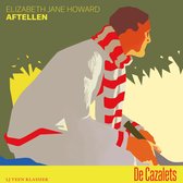 Boekcover met een gestileerde illustratie van een persoon met een rood-wit gestreepte sjaal en witte jas, zittend in een groene omgeving. Titel: Aftellen.