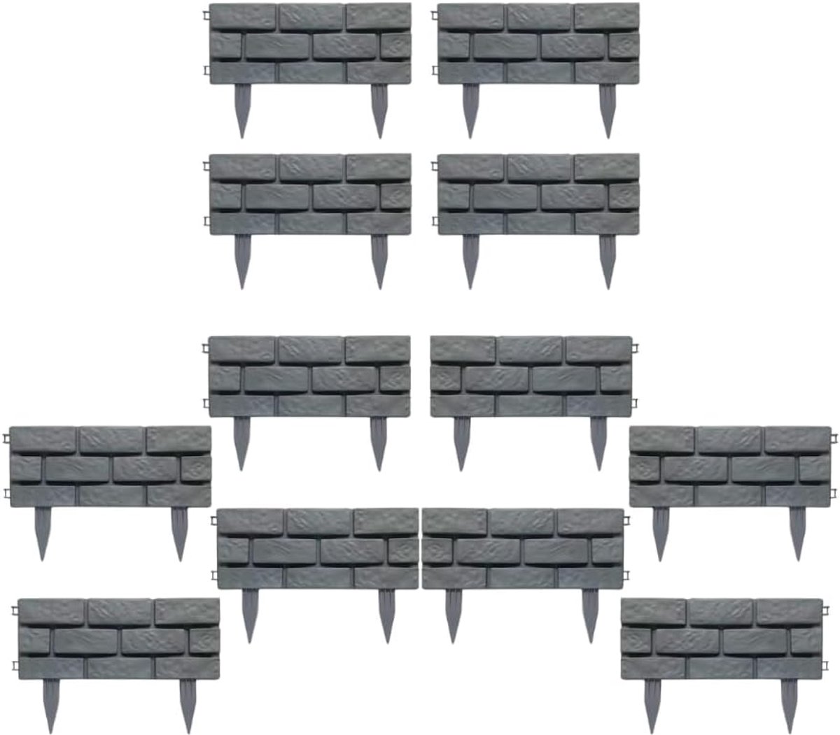 Tuinranden Set - Bloembed Hek - Gazon Scheiden - Baksteen Effect - 45 x 18 cm - Grijs