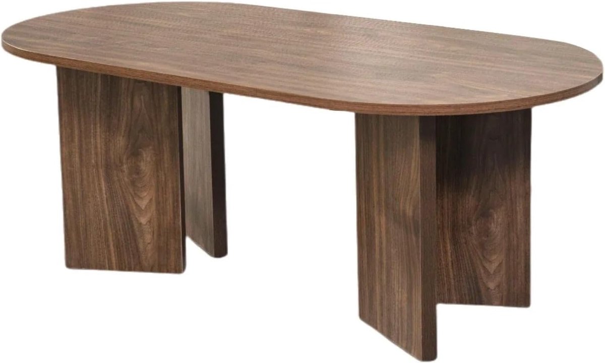 Salontafel Ovaal - Bijzettafel Japandi - Woonkamer Inrichten - Duurzaam Melamine - 120cm Lengte - Warm Bruin