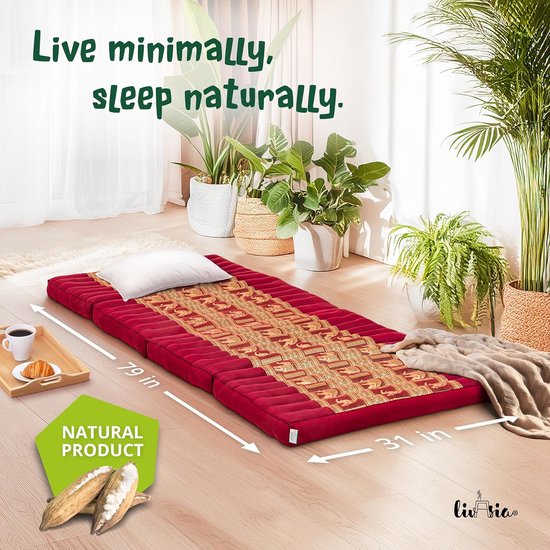 Klapmatras Kapok - Gastenmatras Plooibaar - Kamperen Yoga - Natuurlijke Vulling - 200x80x8cm - Rood Olifant — afbeelding 2