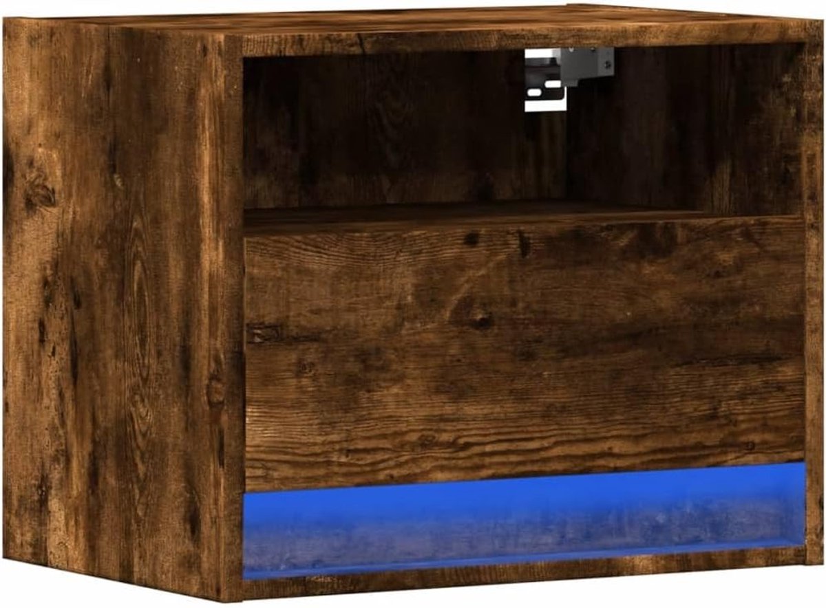 Wandmontage Nachtkastje - Zwevend Kastje - Slaapkamer Opbergen - Geïntegreerde LED Verlichting - 50 x 34 x 40 cm - Eikenkleurig