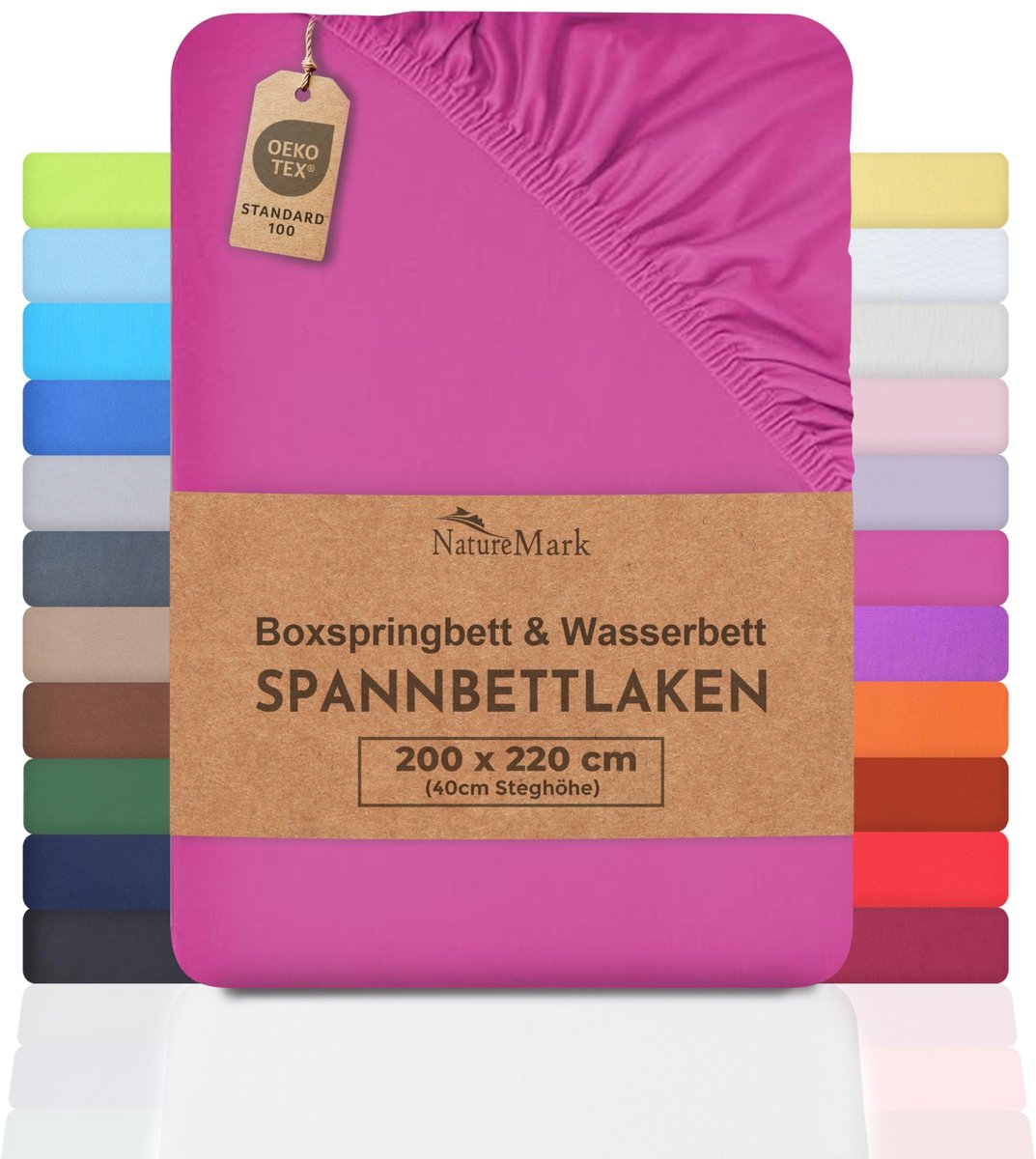 Dailygoody - Hoeslaken - Katoen - Duurzaam en Spanbaar - Felroze - Geschikt voor Boxspring- en Waterbedden - 200x220 cm +40cm Steg