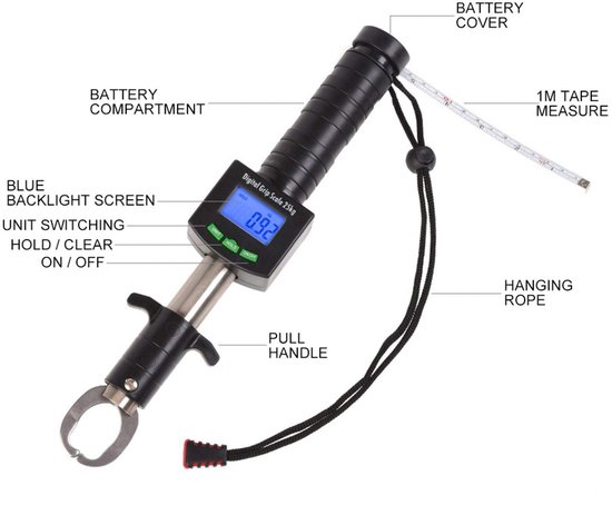 Dailygoody - Vissen Grijper - Digitale Vis Grip - 3 in 1 Functionaliteit - 25 kg/55lb - Antislip Grip - Ideaal voor Vissers - Robuuste Constructie van Merkloos — afbeelding 4