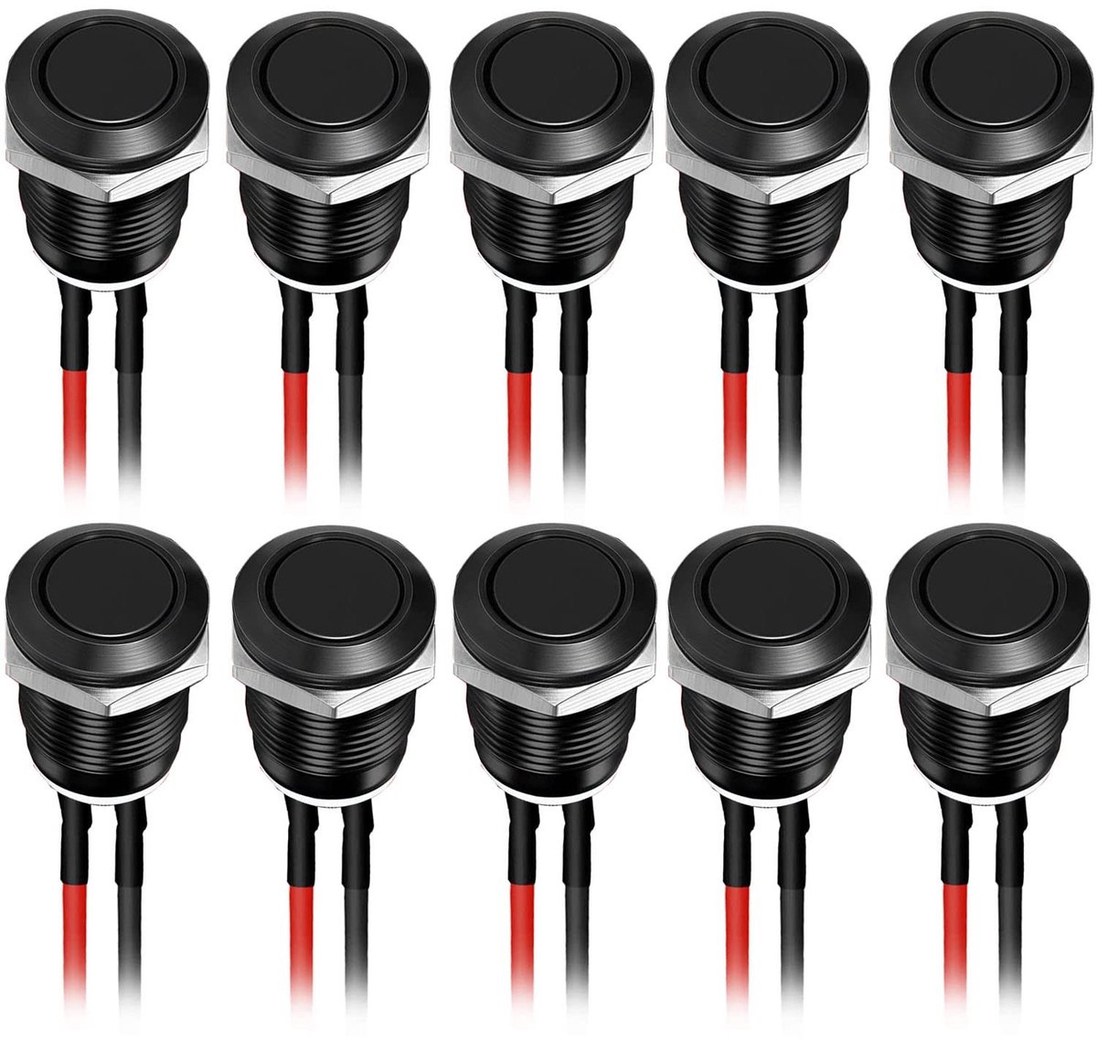 Dailygoody - 10x 12mm Waterdichte Metaal Drukknop Schakelaar - 12V Momentaan voor Auto en Bel