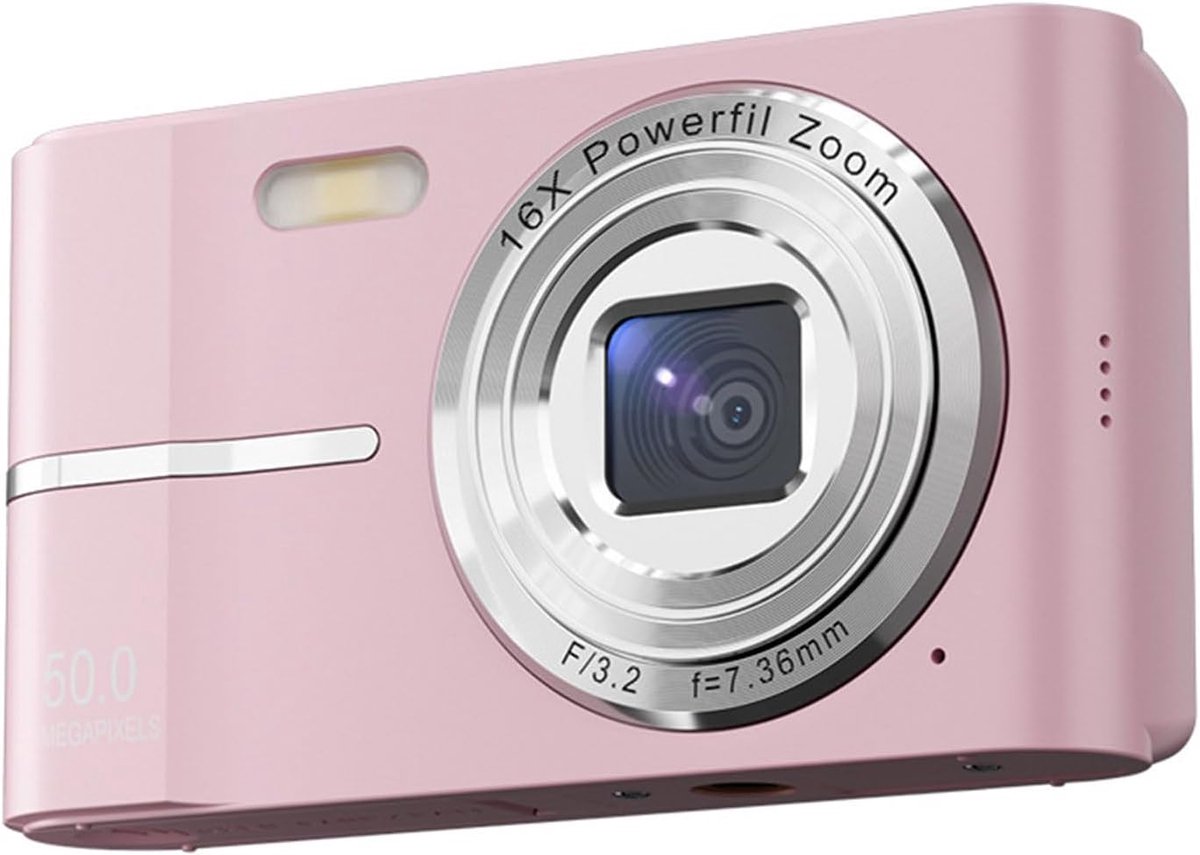 Camera - Digitale camera - 32GB-kaart - 4K digitale camera (roze) - Compacte zakcamera - Vintage - 50 MP - 16x digitale zoom - Anti-trilfunctie - Cadeaus voor vrouwen en mannen - Roze