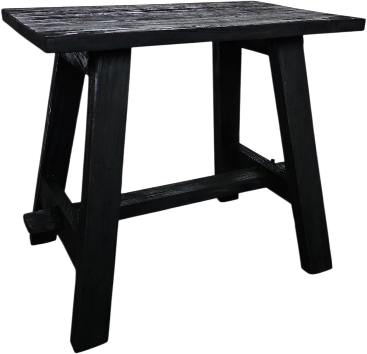 Kruk Zwart Gerecycled Teakhout | Handgemaakte Houten Kruk 50x30cm | Bijzettafel Hout Zwart | Rustieke Zwarte Houten Kruk | Indonesisch Ambacht