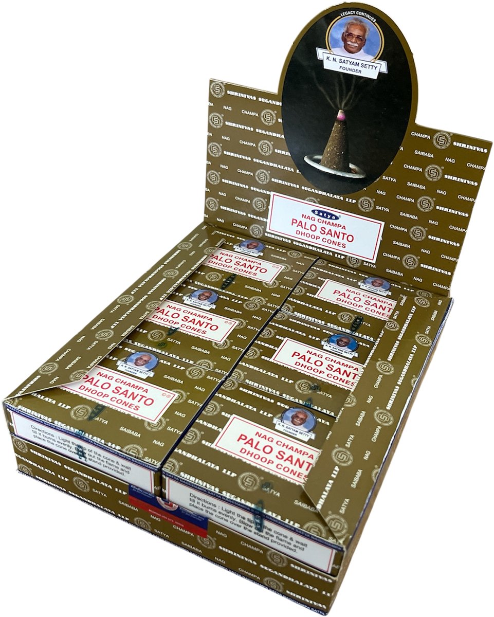 Satya Palo Santo - wierookkegeltjes - 12 pakjes met 12 kegels