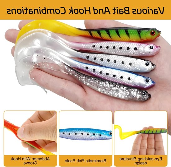48-delige Hengelsport Set met Jigs en Aas (9cm/12cm) voor Snoek, Baars en Zander, Lichtgewicht en Draagbaar — afbeelding 2