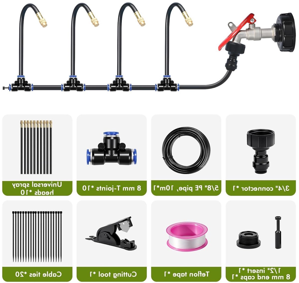 Universele verstuivingssproeier voor irrigatiesysteem - 10 meter PVC-buis met accessoires in doos