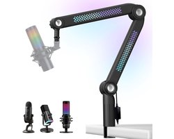 Verstelbare Microfoonarm met RGB Verlichting - Compatibel met HyperX, Shure MV7, Blue Yeti en FIFINE AM8, Ideaal voor Streaming en Opnames