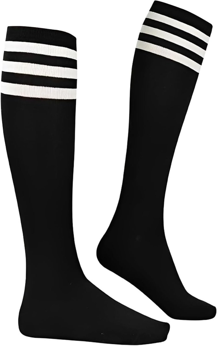 Dames Kniesokken Lange Gestreepte Sokken voor Carnaval en Halloween Kostuums - Zwart met Witte Strepen, Mode, Comfort, Accessoires