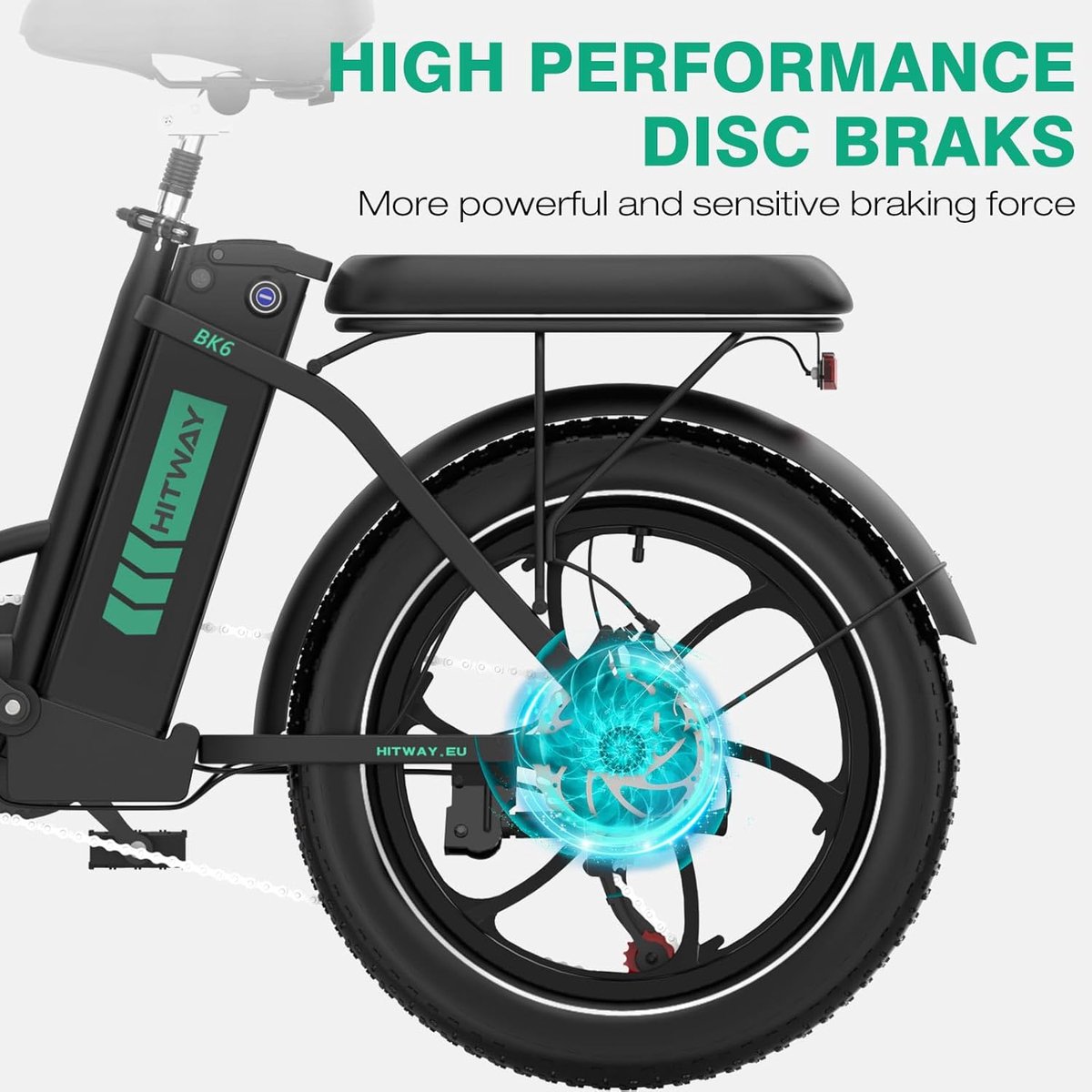 Hitway Elektrische Fiets BK6SL - 20*3.0 Inch Fat Tire City Commuter EBike met Afneembare 36V 13Ah Lithium Batterij - Opvouwbaar Mountain E-Bike met 250W Motor – foto 5