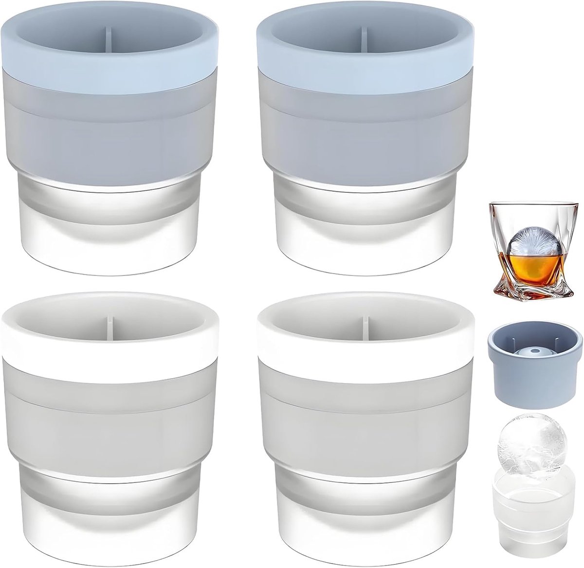 4x Grote Siliconen Ijsbalvorm - Ronde Ijsblokjes Vormen - Voor Whiskey & Drankjes