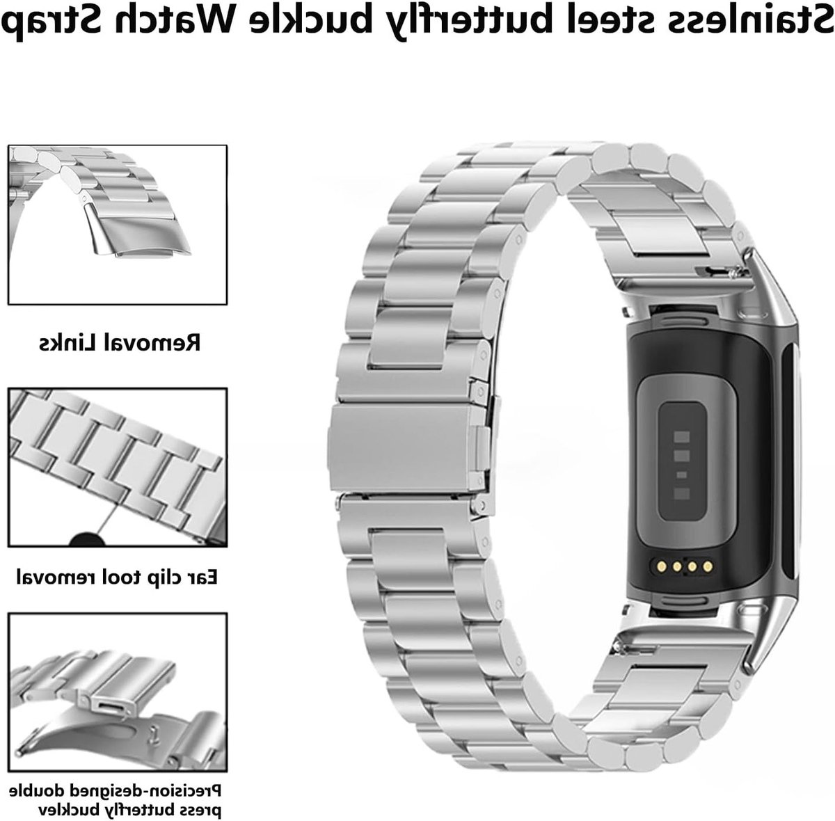 Stainless Steel Horlogeband 18MM voor Fitbit Charge 6/5, Verstelbare Metalen Vervangband met Snelsluiting voor Fitness Tracker en Stijlvolle Look thumbnail 6
