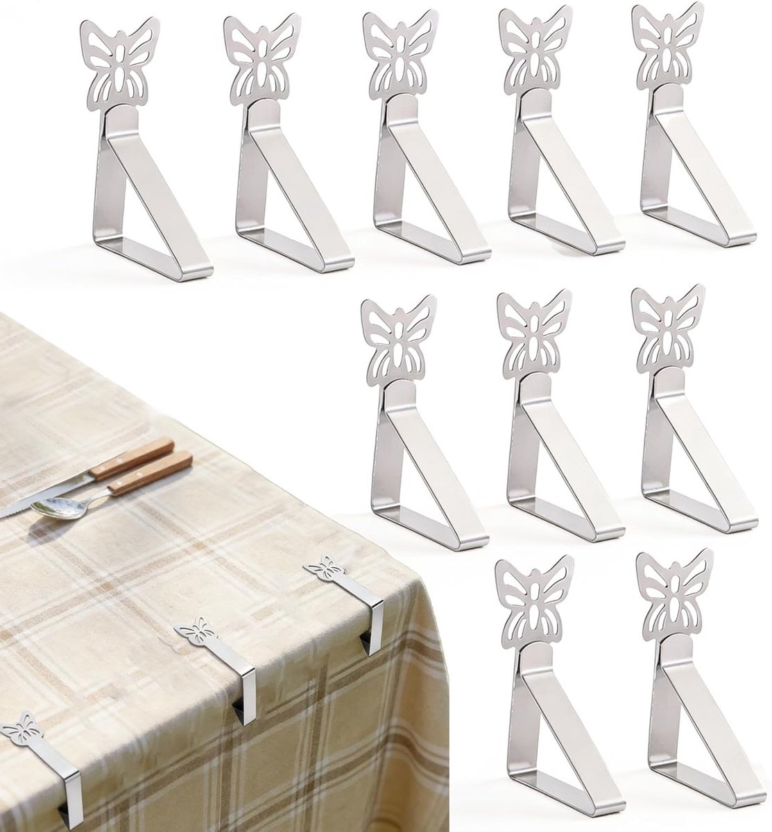 Set van 10 roestvrijstalen tafelkleedklemmen voor dikke tafels, ideaal voor restaurants, t