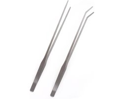 Roestvrijstalen gebogen en rechte pincet set voor aquarium, ideaal voor nauwkeurig voeren en onderhoud (27 cm)