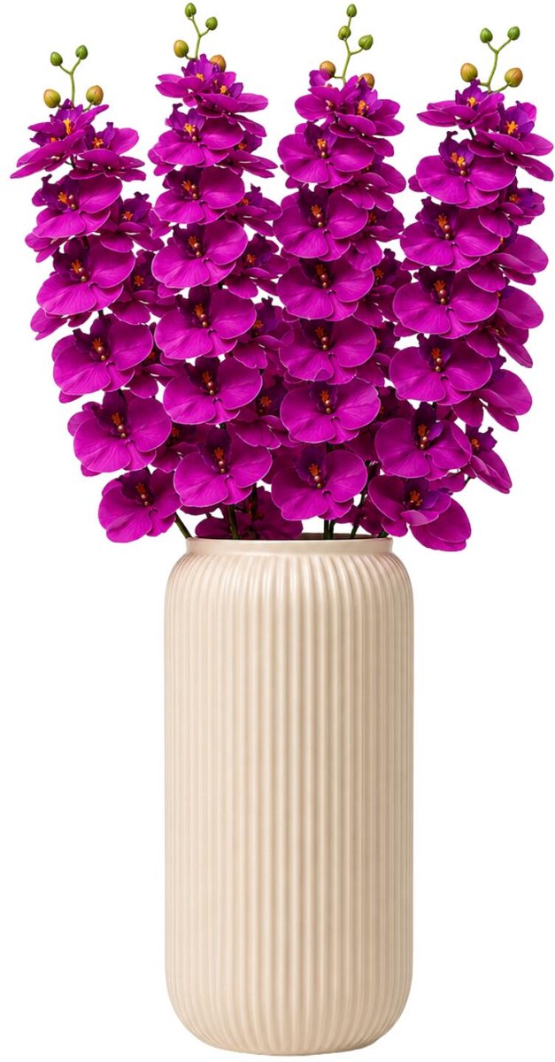 Bellatio Design Kunstbloem Orchidee Bora - 4x - fuchsia roze - 77 cm - losse stelen - kunst zijdebloemen - Phalaenopsis