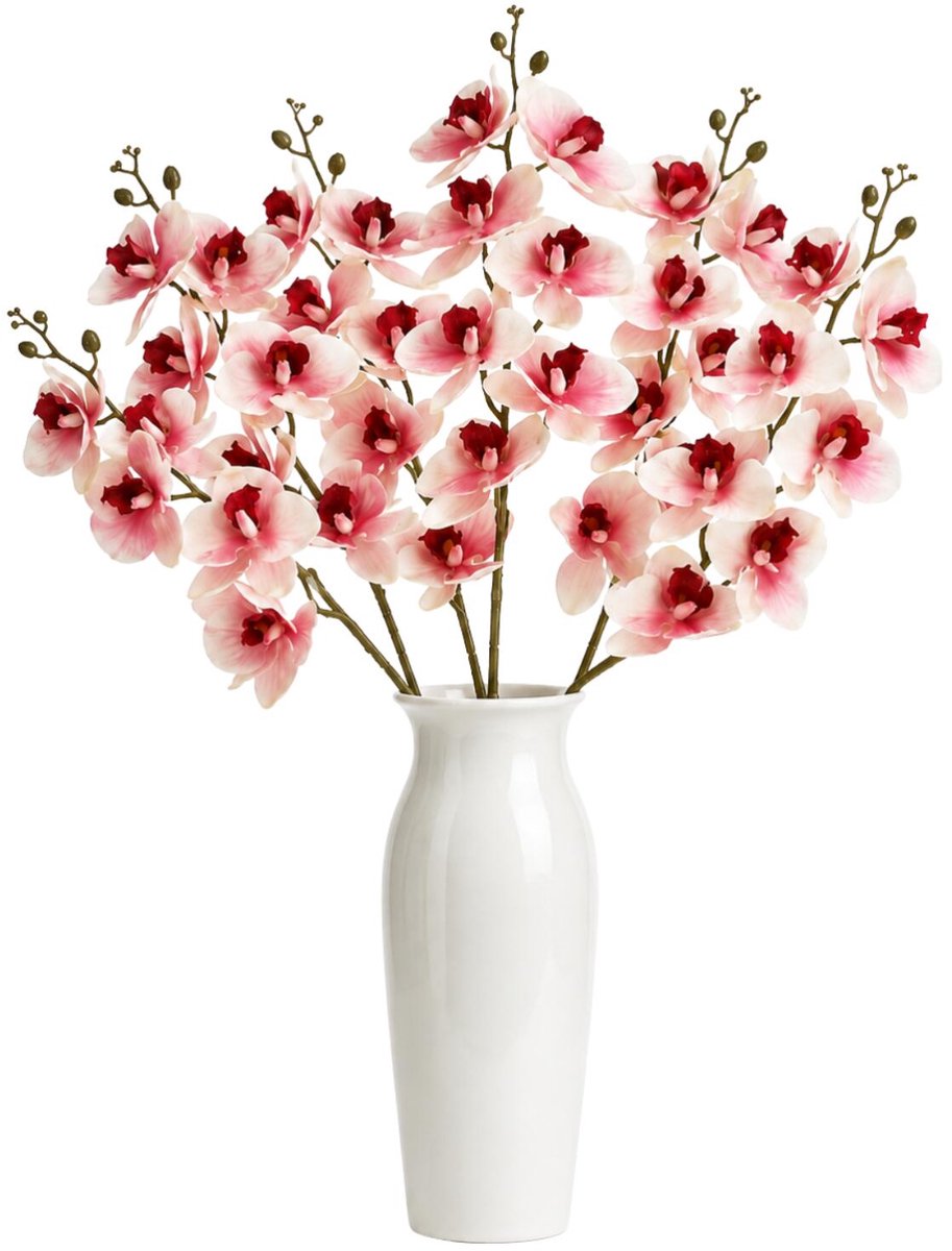 Bellatio Design Kunstbloem Orchidee Bora - 6x - roze - 108 cm - losse steel - kunst zijdebloemen - Phalaenopsis