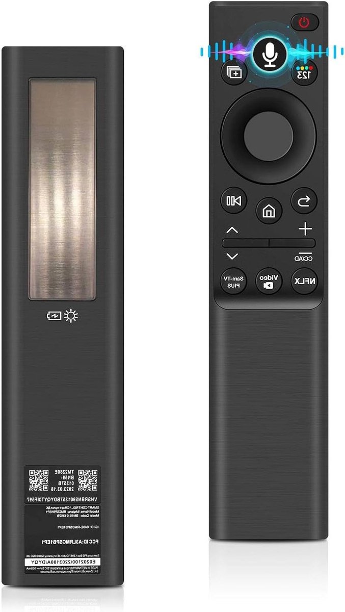 Slimme TV afstandsbediening 2021-2023, zonne-oplaadbaar en USB-C, spraakbesturing, sneltoetsen, geschikt voor diverse TV merken