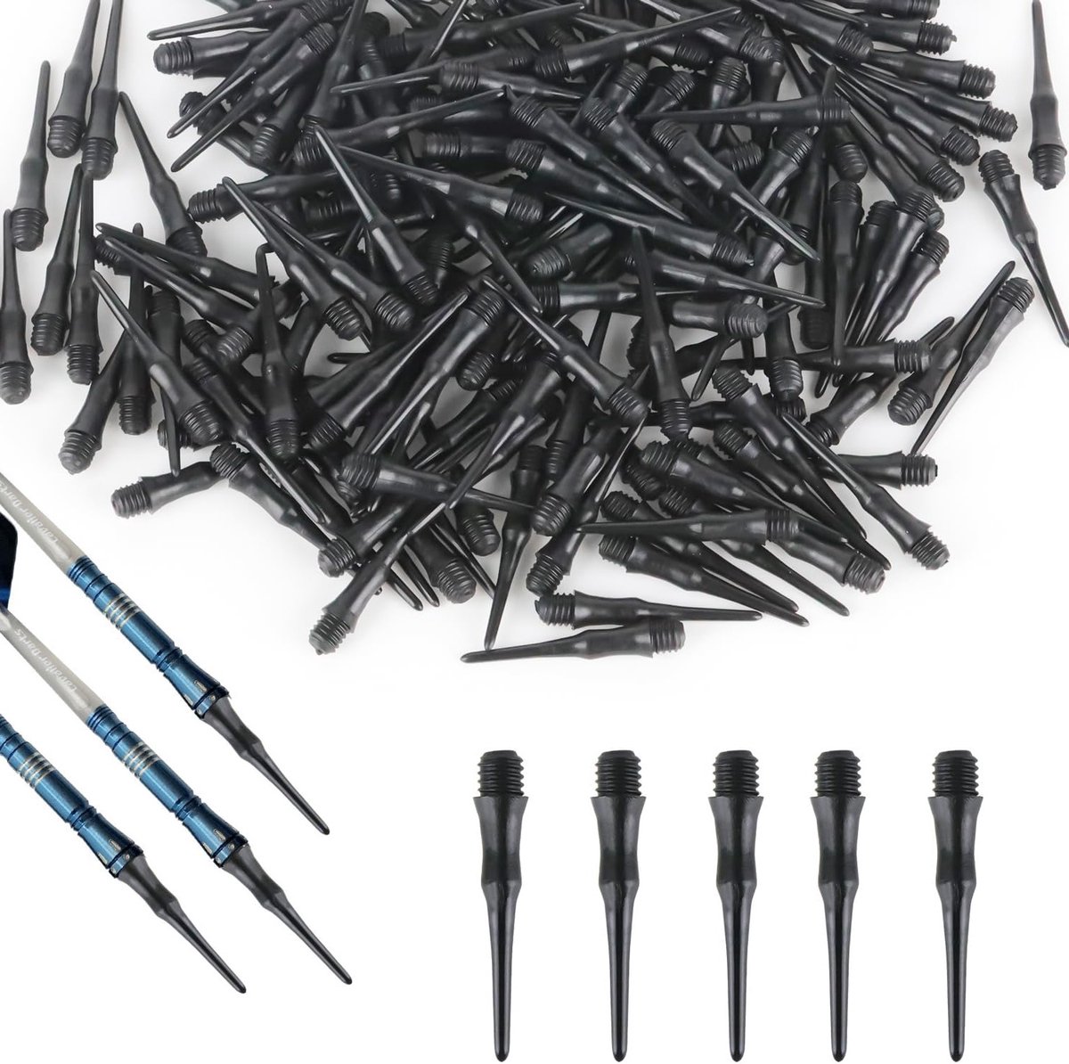 200 Stuks Zachte Dart Tips van Plastic, Zwarte Dartpunten voor Verbetering van Dartvaardigheden, Accessoires voor Dartsport en Vervangingen