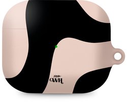 xoxo Wildhearts hoesje geschikt voor Airpods Pro 1 / Pro 2 - Ride With Me - Ook als telefoonhoesje verkrijgbaar - schokbestendige case geschikt voor Airpod Pro (2) - koptelefoon case - Beschermhoes met golvende print - golven - zwart / beige