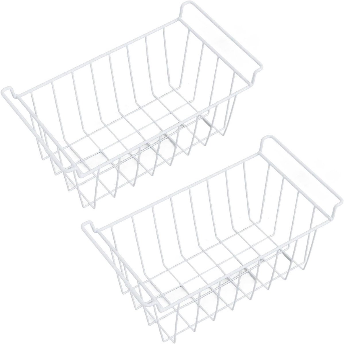 Set van 2 Organizers voor de Vriezer en Koelkast, Metalen Mandjes met Handvatten voor Efficiënte Opslag en Ruimtebesparing (48.5x24.5x20cm)