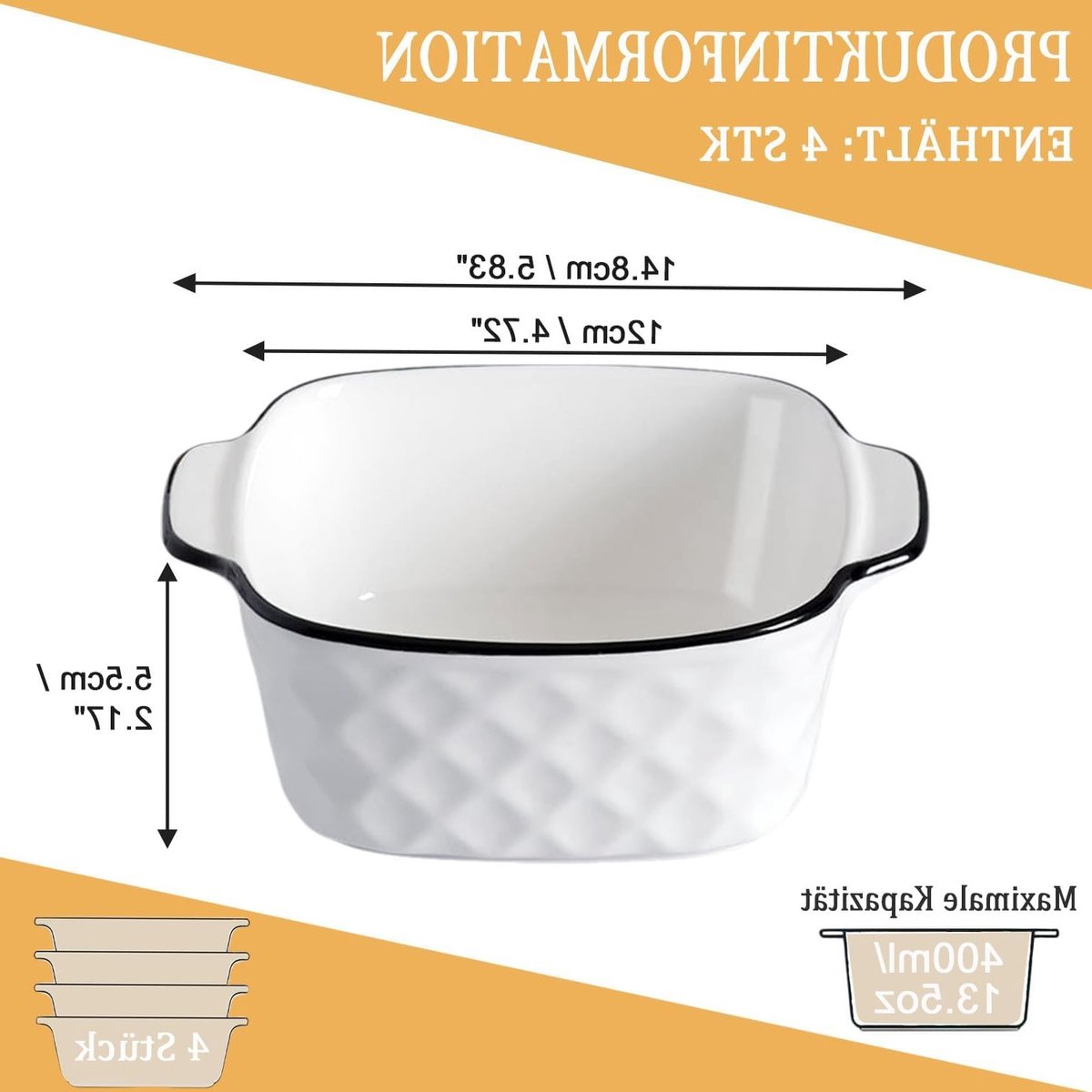 Set van 4 Keramische Ovenschaaltjes Klein - Ovenbestendige Grillpan met Handvatten — cadeau in Kookcadeaus - foto 8