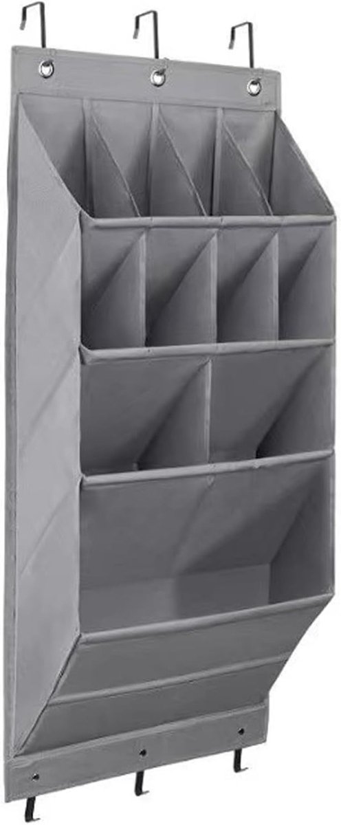 Hanging shoe storage organizer met grote opbergcompartimenten, sterke draagcapaciteit en haken, ideaal voor het opbergen van schoenen achter de deur